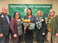 Erin Chaon, RN, BSN, February DAISY Award Winner, with OSF Saint Elizabeth Leadership.